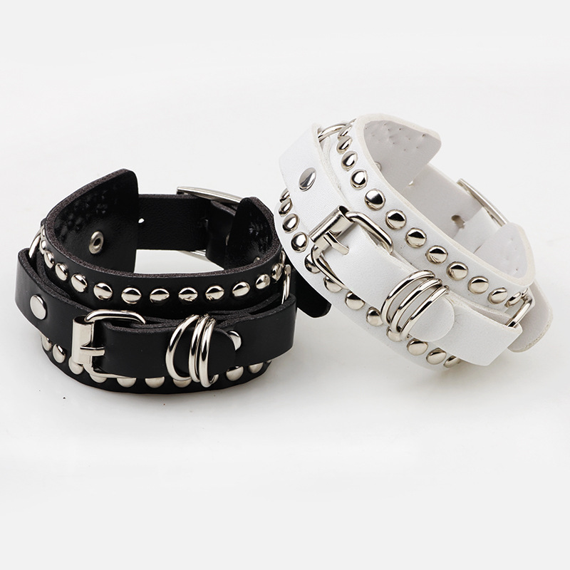 Women'S Emo Accessories - Готический черный кожаный браслет-манжета, браслеты в